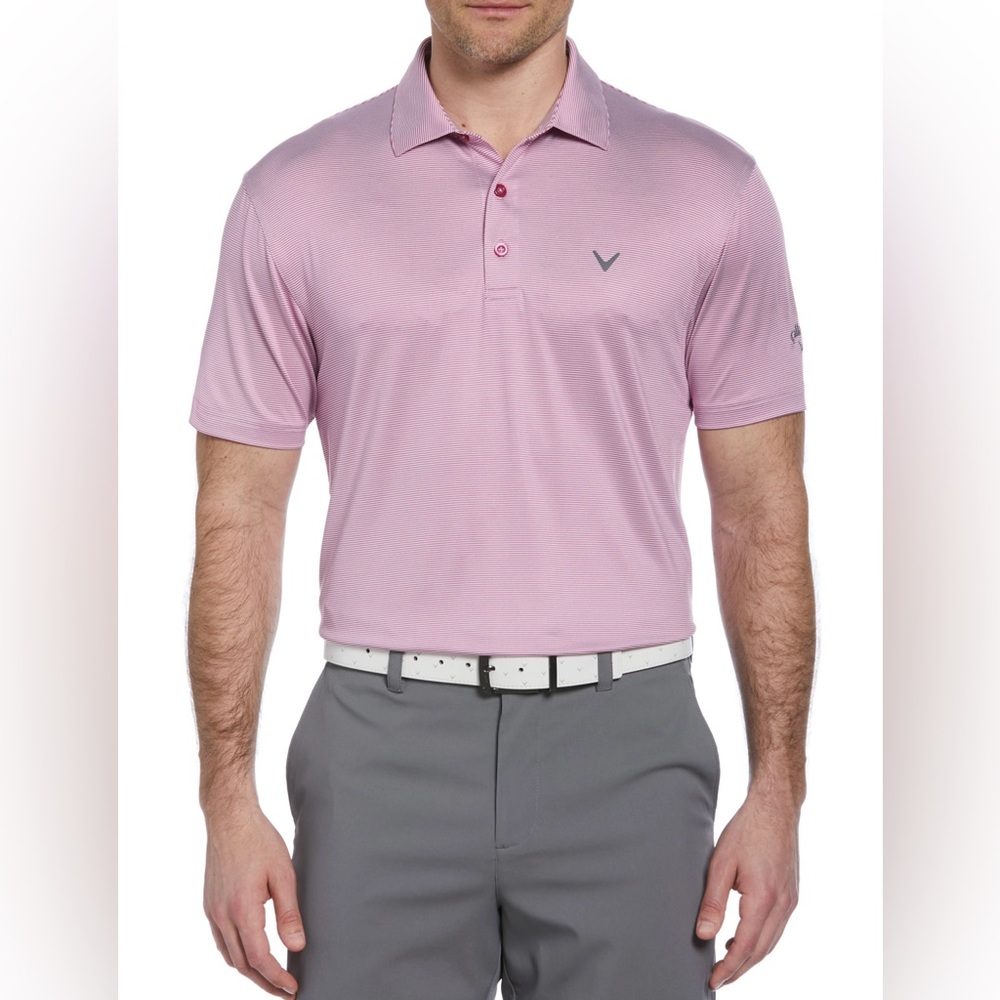 NEW CALLAWAY Fine Line Striped Polo Shirt- Purple Orchid (size L)